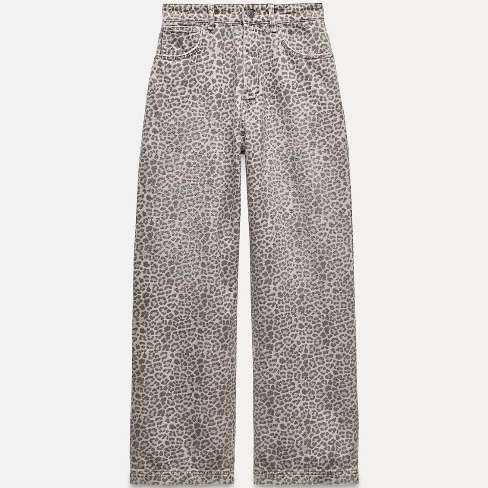 Zara Gray Leopard Print Flare Jeans